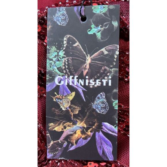 NWT Giffniseti Dark Red Sequin Embellished Lace-Up Back Evening Gown M - Picture 8 of 10